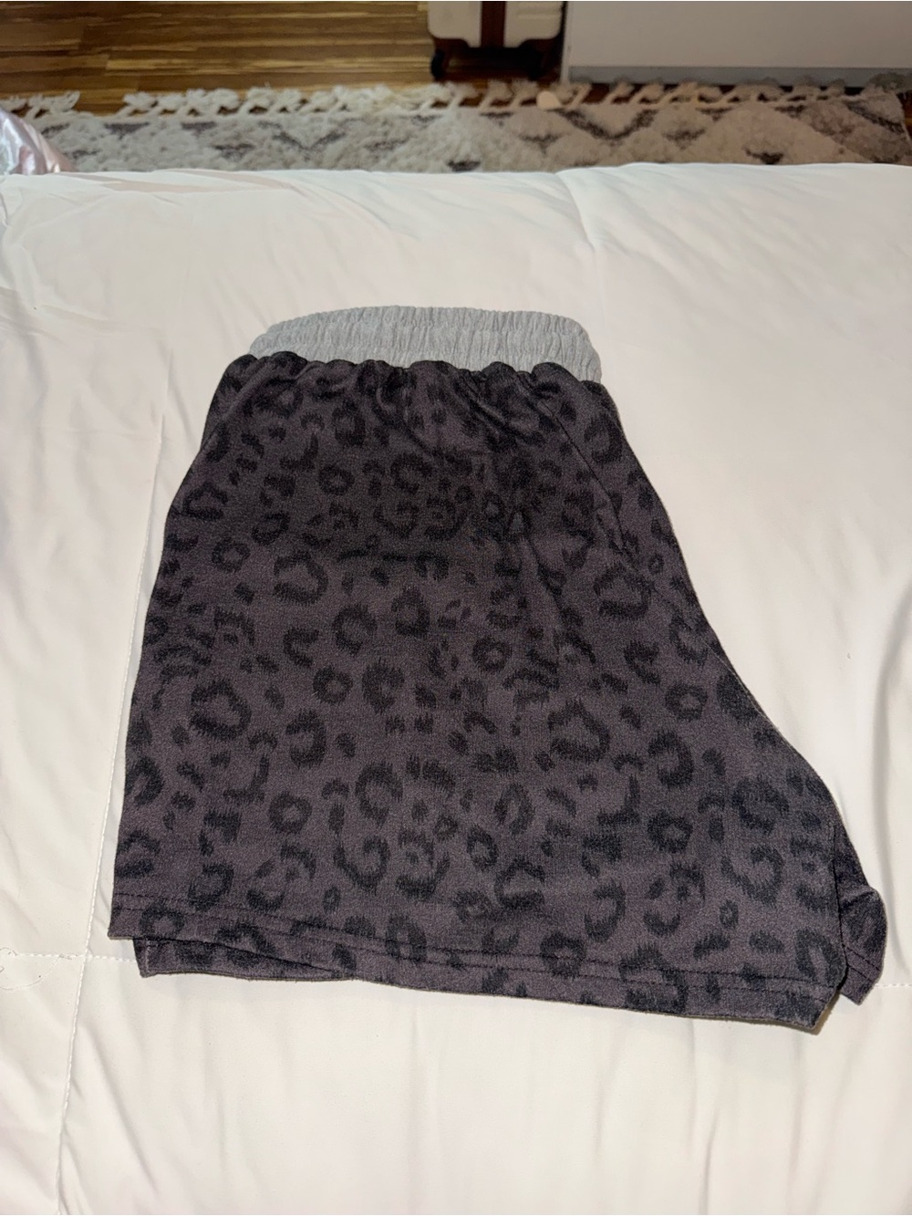 Gray Leopard Print Mini Shorts with Elastic Waist